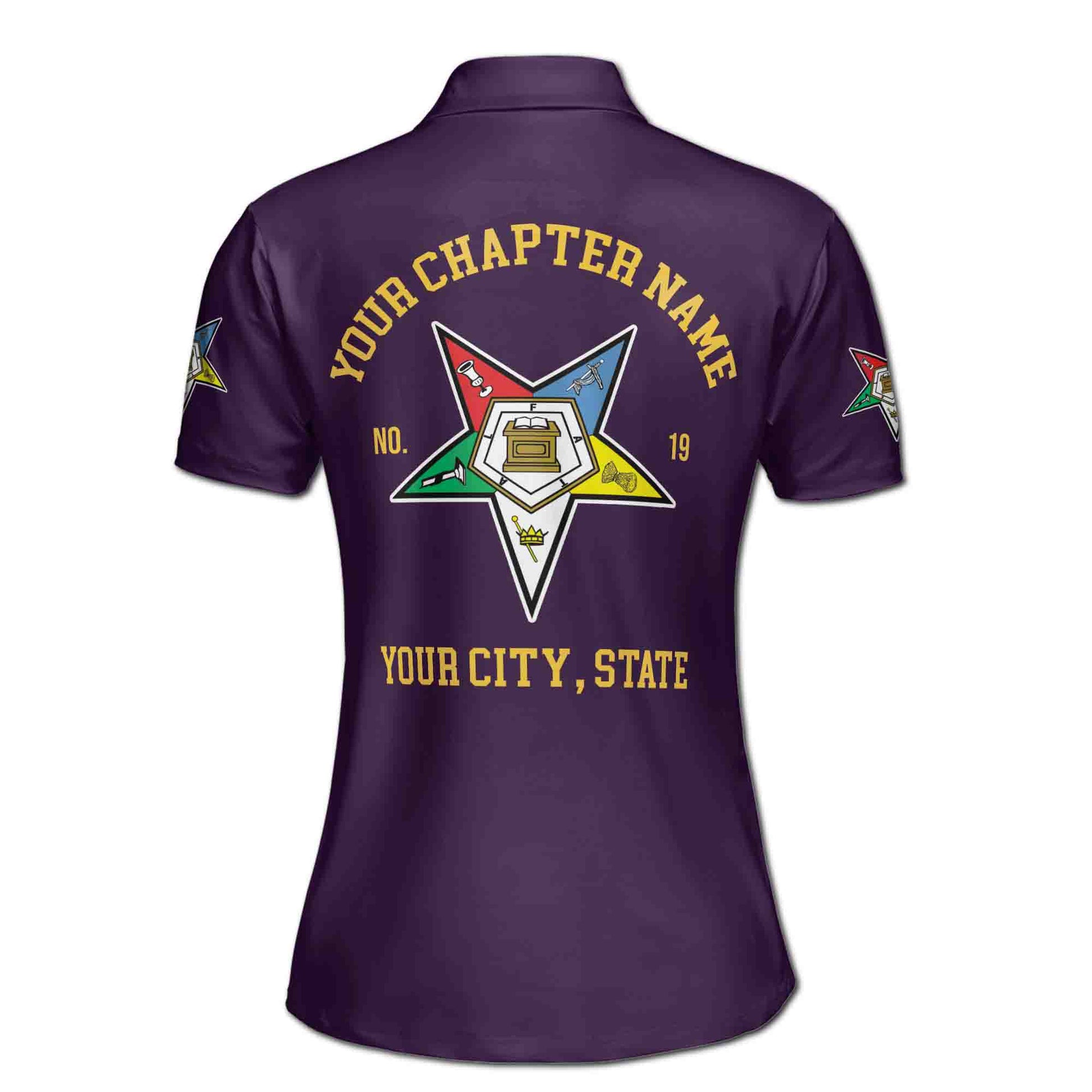 Customize Order of the Eastern Star OES Pentagon Down AF&AM Women's Polo Shirt S-5XL - FUKAMASONIC