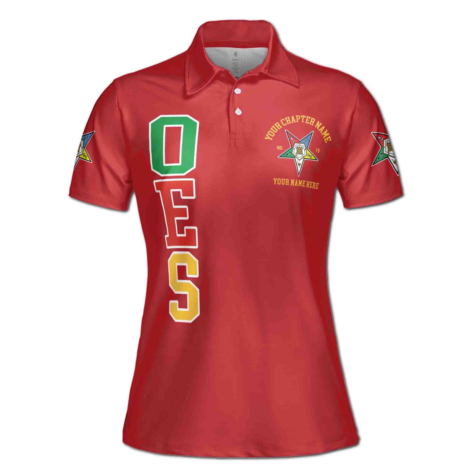 Customize Order of the Eastern Star OES Pentagon Down AF&AM Women's Polo Shirt S-5XL - FUKAMASONIC