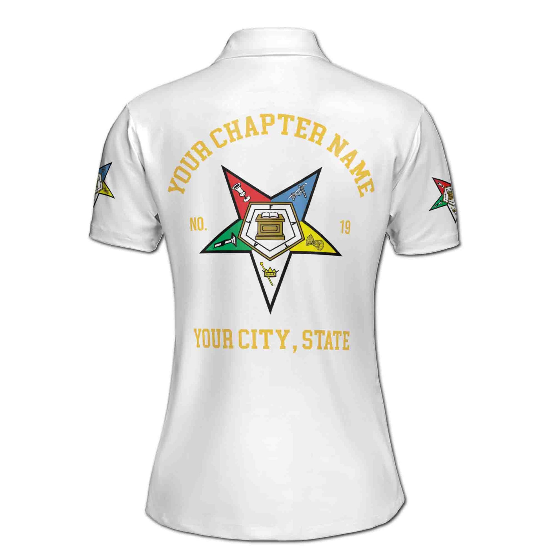 Customize Order of the Eastern Star OES Pentagon Down AF&AM Women's Polo Shirt S-5XL - FUKAMASONIC
