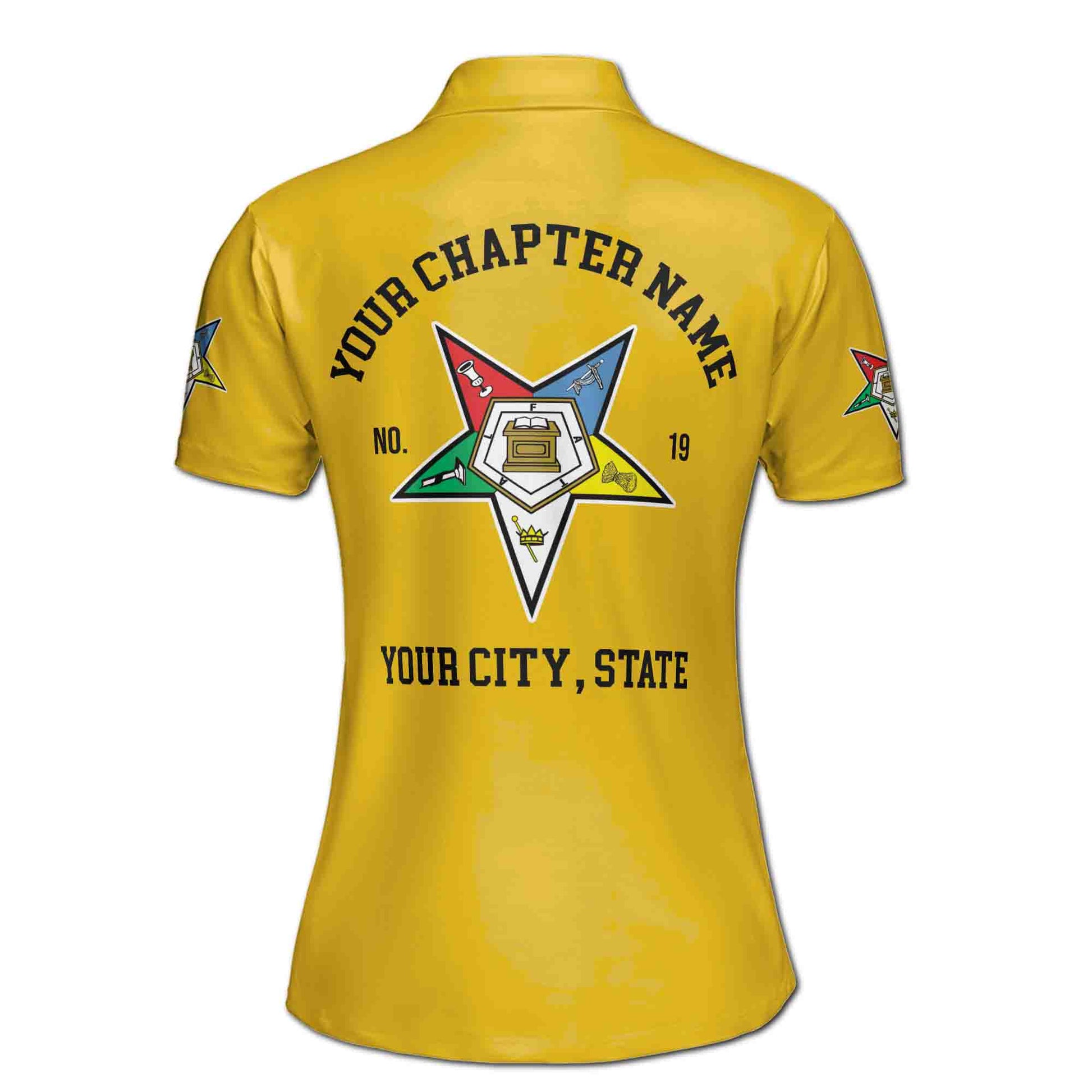 Customize Order of the Eastern Star OES Pentagon Down AF&AM Women's Polo Shirt S-5XL - FUKAMASONIC