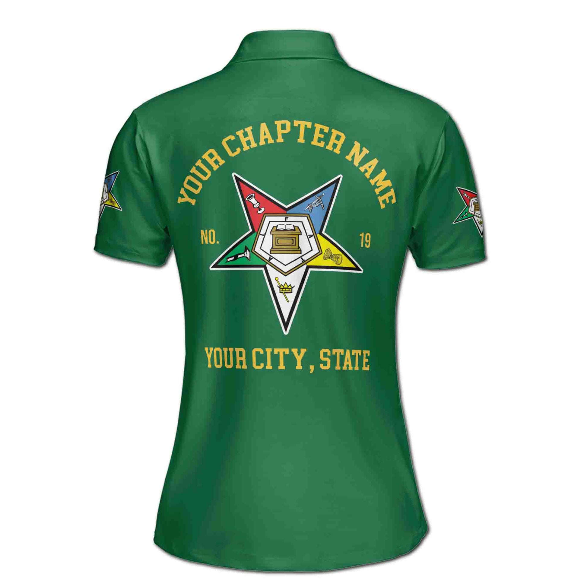 Customize Order of the Eastern Star OES Pentagon Down AF&AM Women's Polo Shirt S-5XL - FUKAMASONIC
