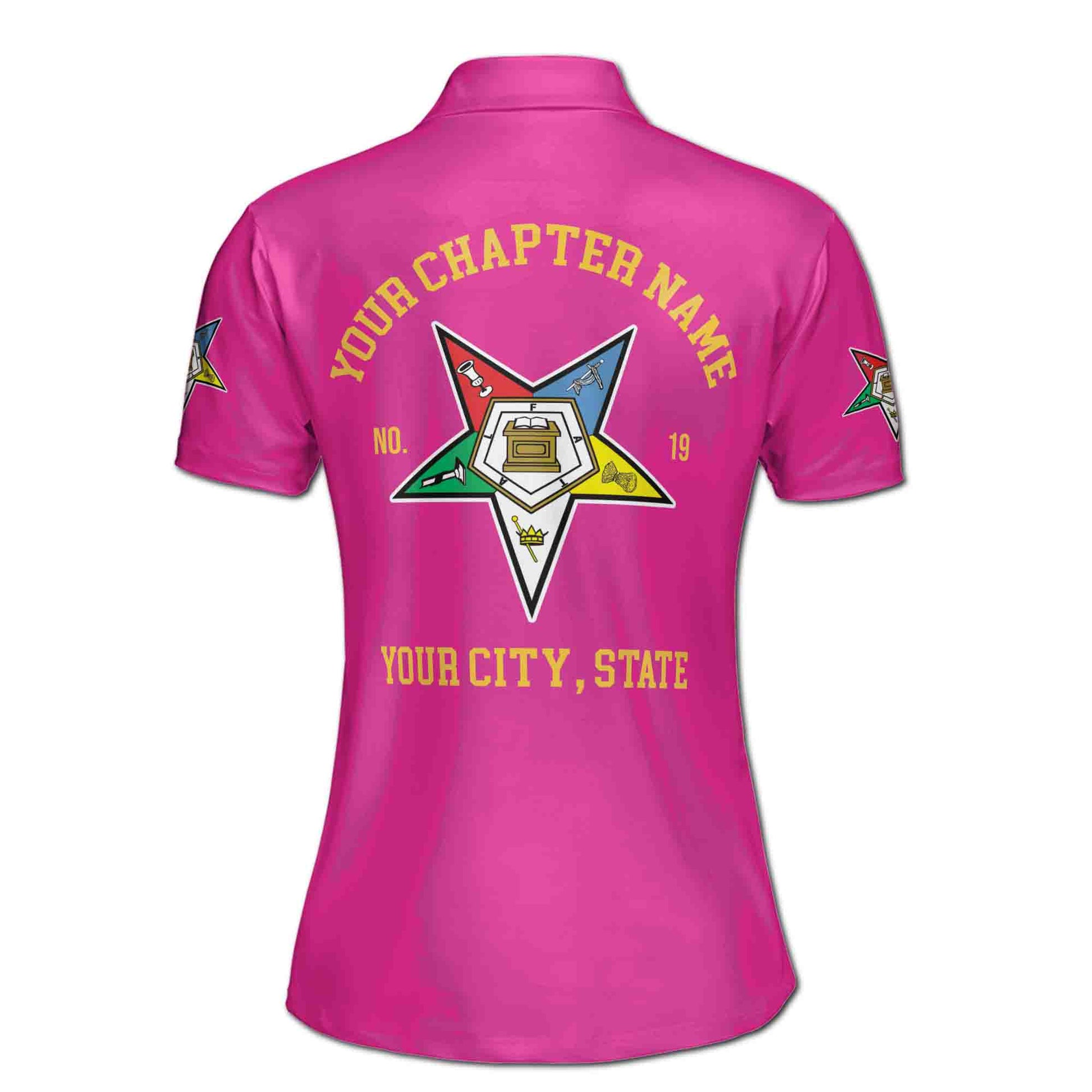 Customize Order of the Eastern Star OES Pentagon Down AF&AM Women's Polo Shirt S-5XL - FUKAMASONIC