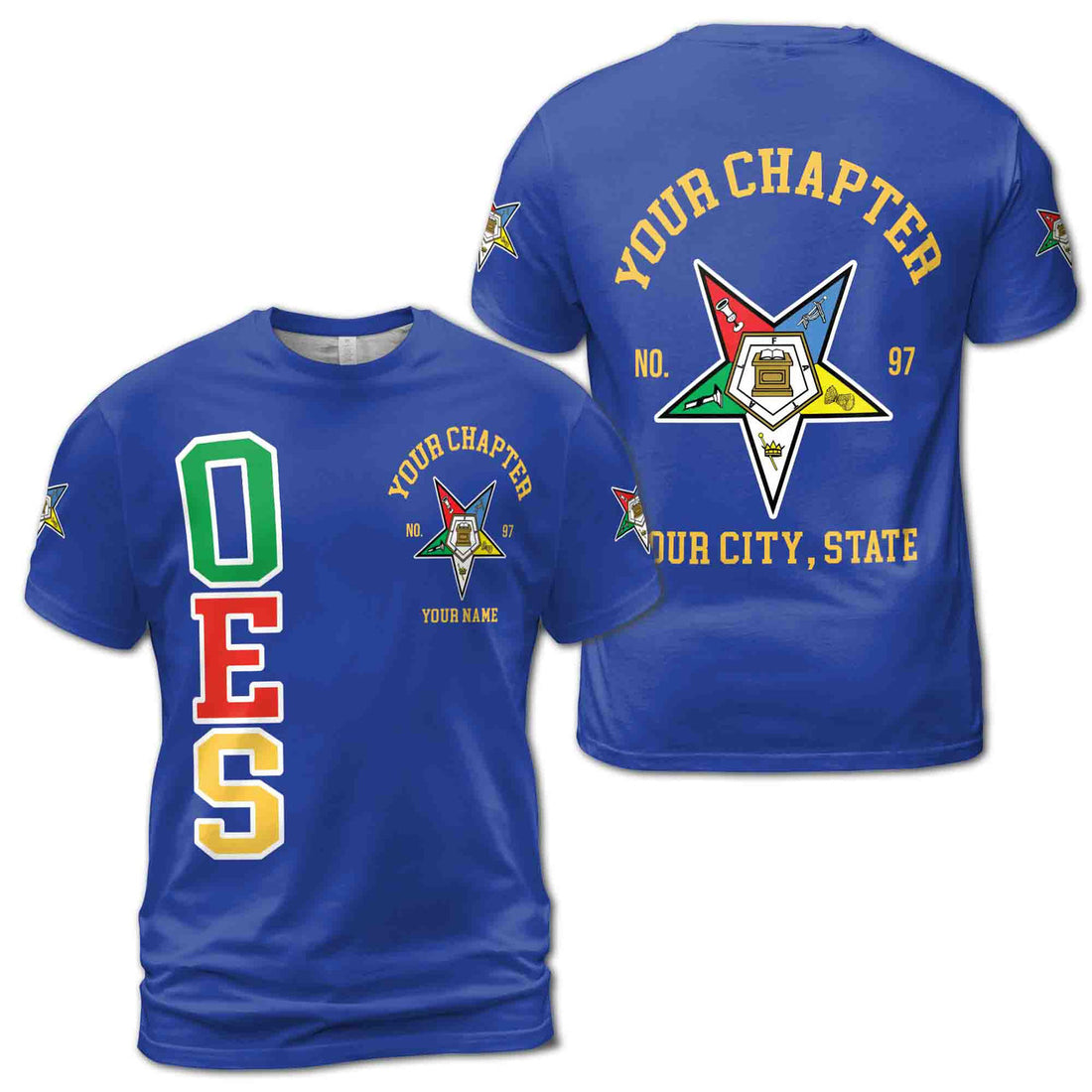 Customize Order of the Eastern Star OES Pentagon Down AF&AM Unisex 3D T-shirt Size S-5XL - FUKAMASONIC