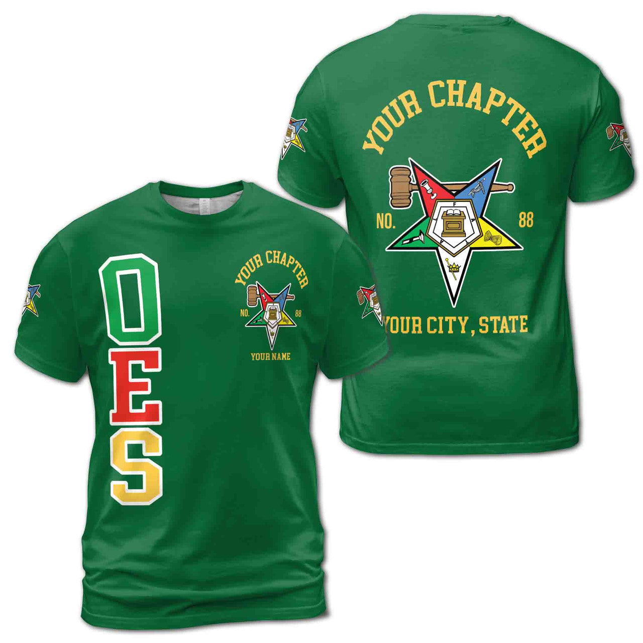 Custom Name Order of the Eastern Star Past Matron OES Gavel 3D T-Shirt S-5XL - FUKAMASONIC