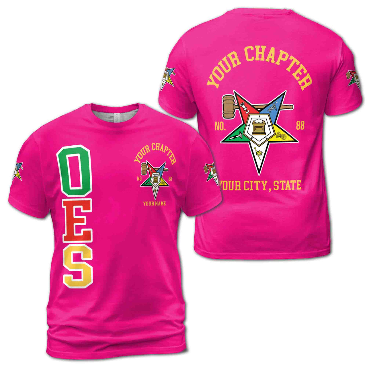 Custom Name Order of the Eastern Star Past Matron OES Gavel 3D T-Shirt S-5XL - FUKAMASONIC