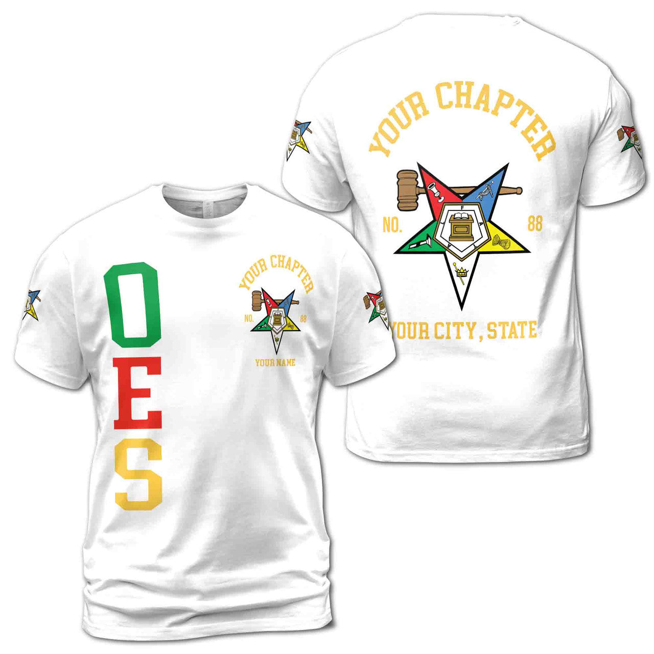 Custom Name Order of the Eastern Star Past Matron OES Gavel 3D T-Shirt S-5XL - FUKAMASONIC