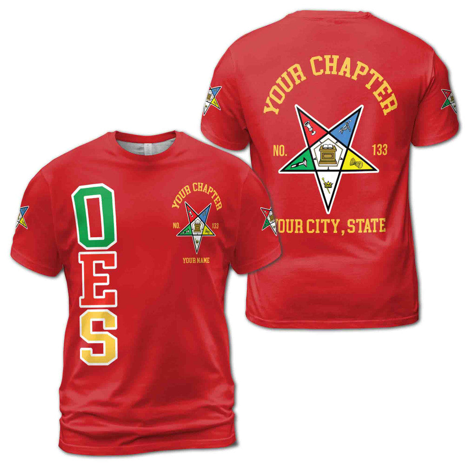 Order of the Eastern Star Masonic Lodge OES Red Unisex 3D T-shirt Size S-5XL - FUKAMASONIC
