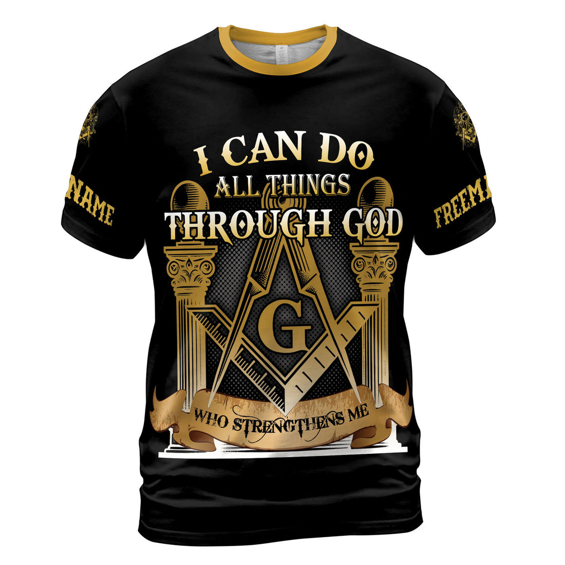 Custom Name Mason Freemason PHA I Can Do All Things Through God Men's T-Shirt S-5XL - FUKAMASONIC