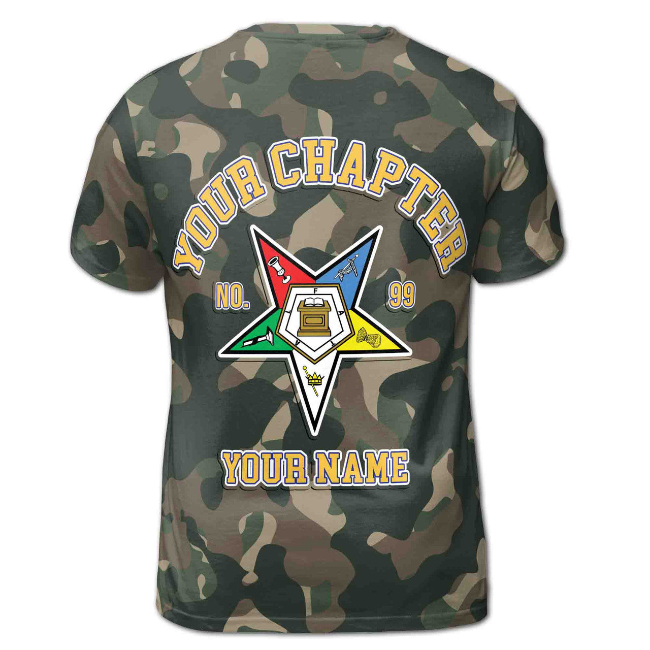 Customized Camo OES Order of the Eastern Star Pentagon Down 3D T-shirt S-5XL - FUKAMASONIC