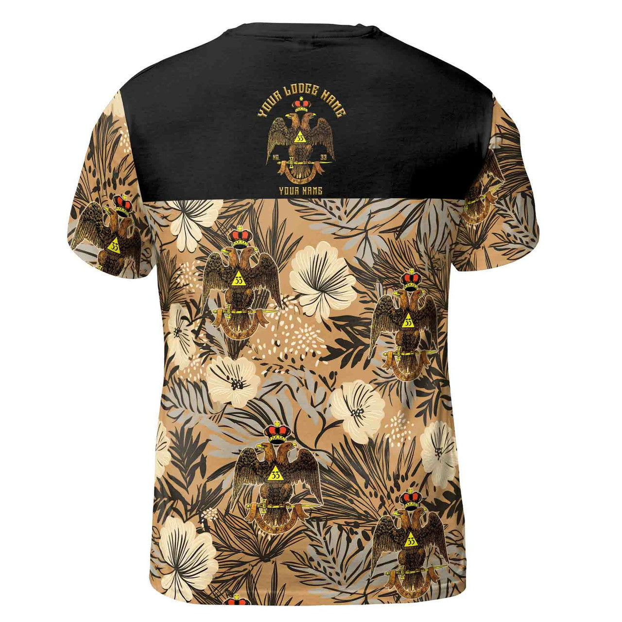 Customized Scottish Rite 33 Brown Tropical Floral Men's T-shirt S-5XL - FUKAMASONIC