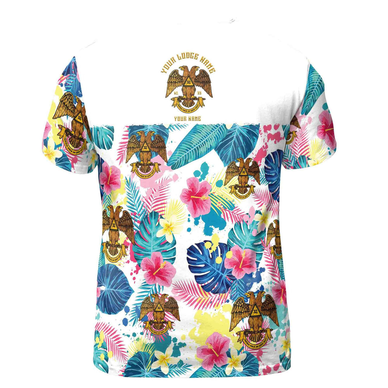 Customized Scottish Rite 32 Colorful Palm Leaf Men's T-shirt S-5XL - FUKAMASONIC