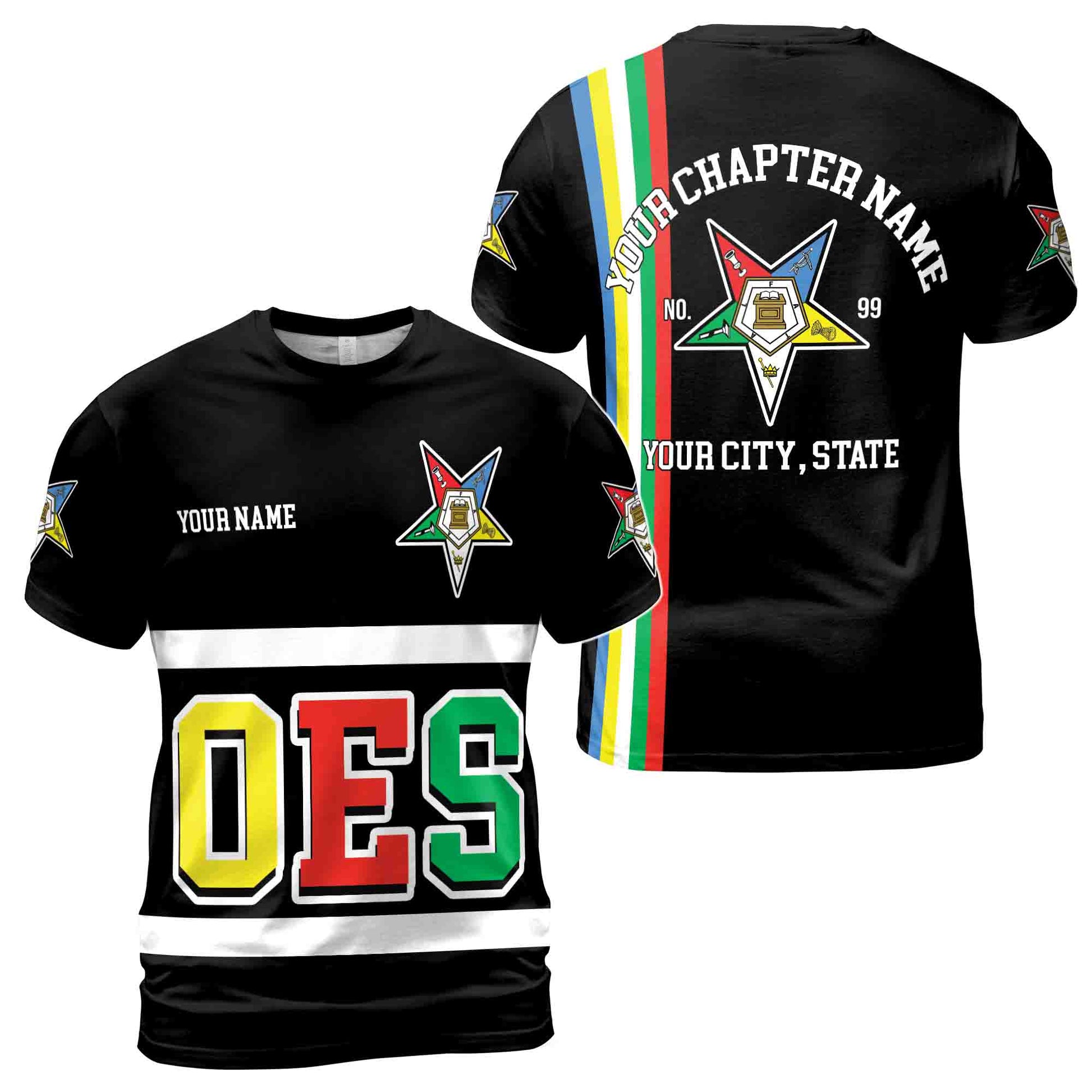 Personalized Multi-color Order of the Eastern Star OES AF&AM 3D T-shirt S-5XL - FUKAMASONIC