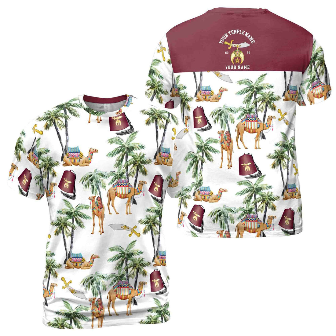 Personalized Noble Shriner Palm Tree With Camel Arabic Men's T-shirt S-5XL - FUKAMASONIC