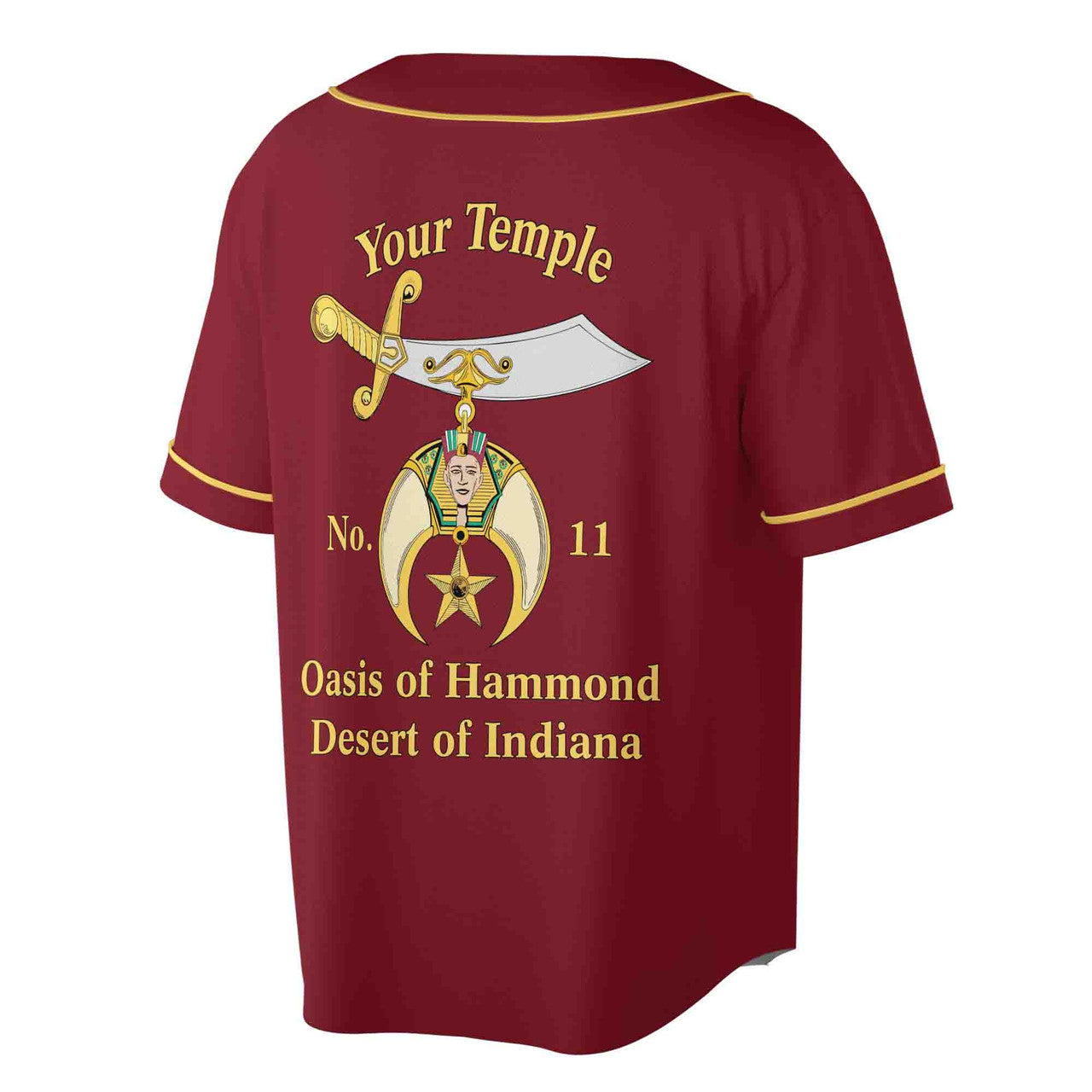 Custom Name Number Temple Shriners Noble Freemason Burgundy Baseball Jersey S-5XL - FUKAMASONIC