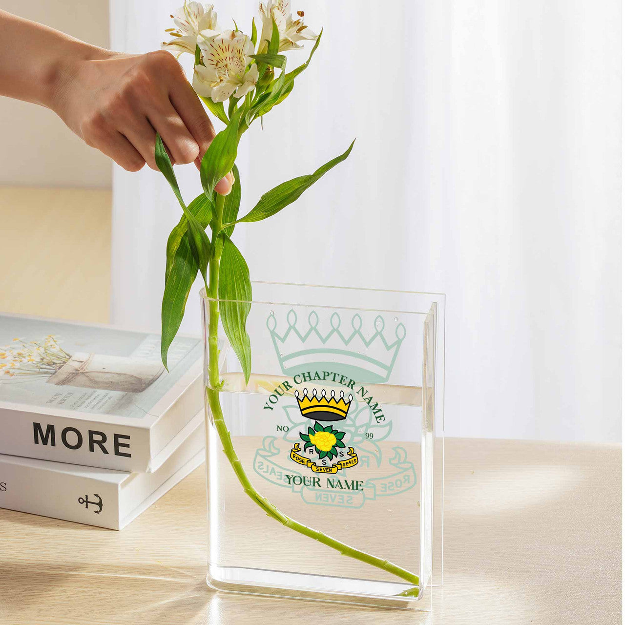 Customized with Name and Chapter Rose of the Seven Seals ROS Acrylic Book Vase - FUKAMASONIC