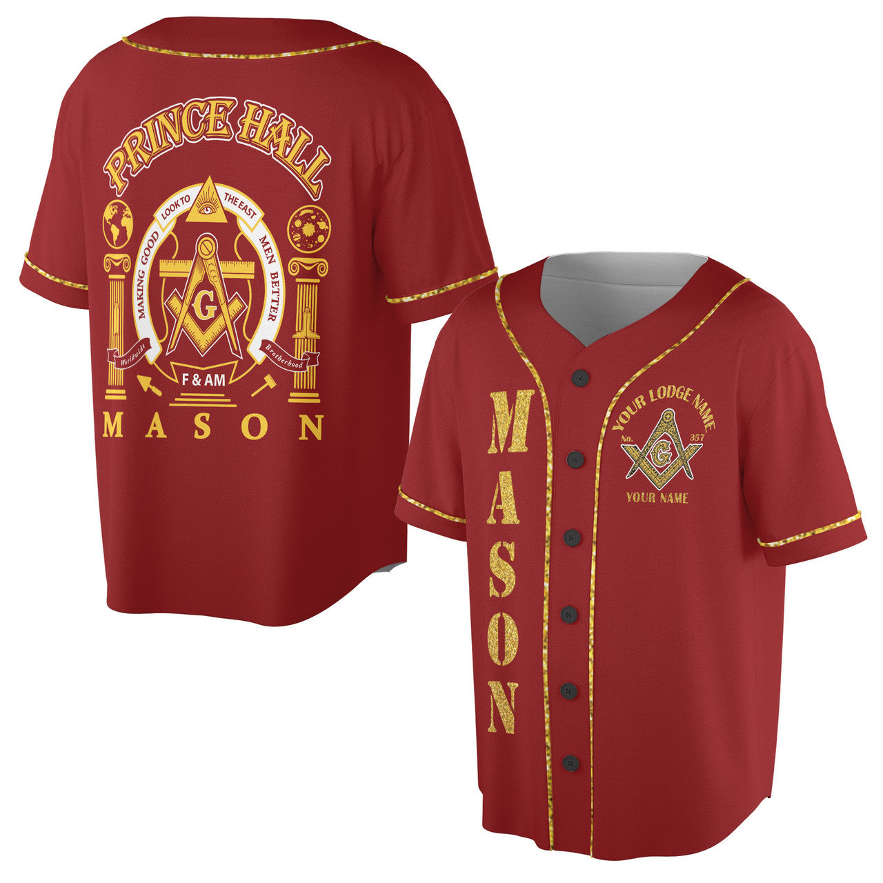 Greats Mason, Masonic Prince Hall Masons Baseball Jersey S-5XL - FUKAMASONIC
