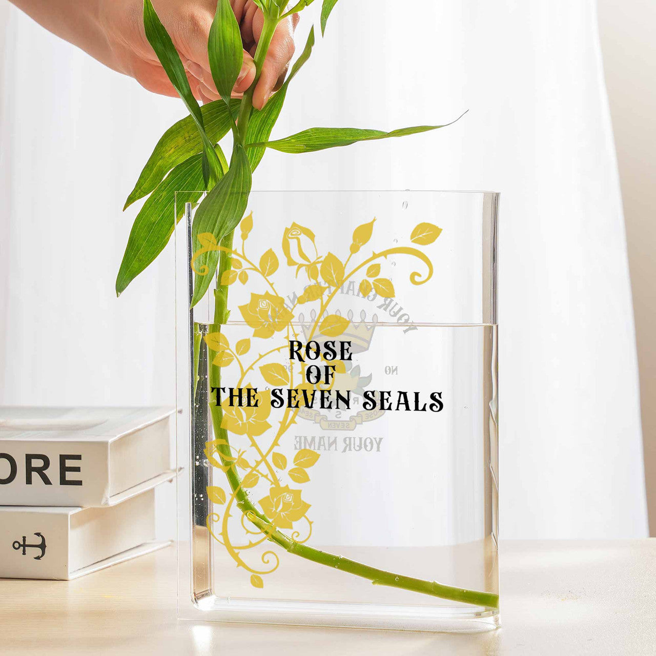 Customized with Name and Chapter Rose of the Seven Seals ROS Acrylic Book Vase - FUKAMASONIC