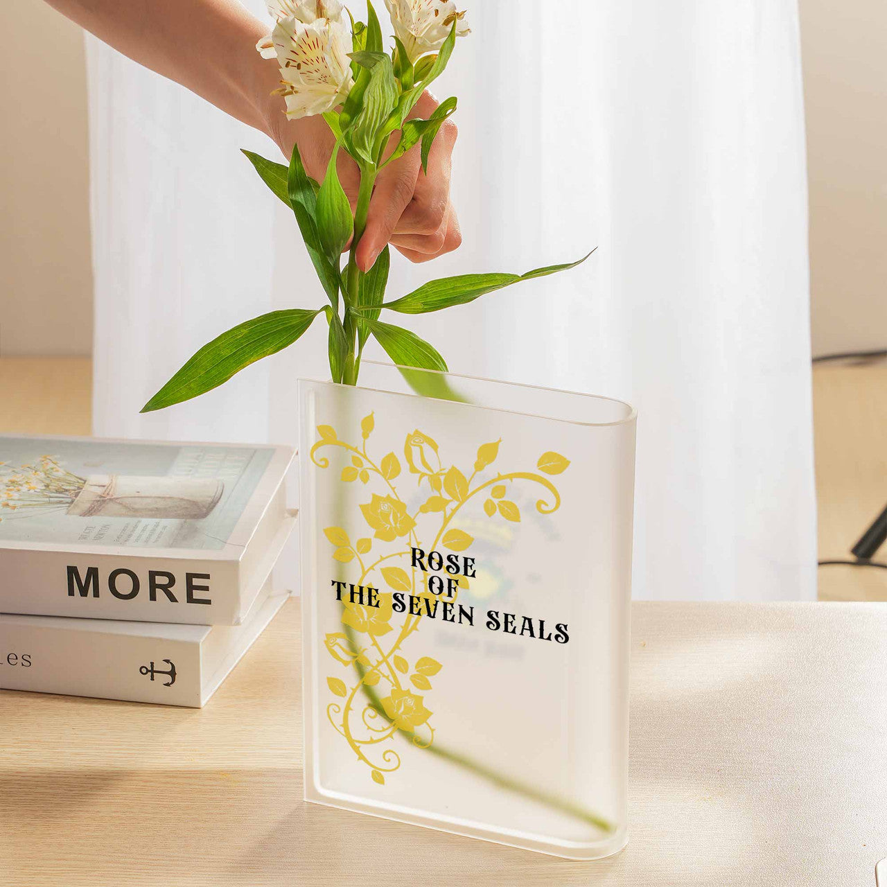 Customized with Name and Chapter Rose of the Seven Seals ROS Acrylic Book Vase - FUKAMASONIC