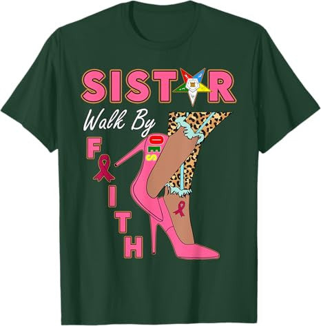 OES SiStar Leopard Walk By Faith Breast Cancer Awareness T-Shirt - FUKAMASONIC