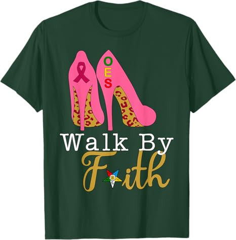 OES Leopard Pink Star Walk By Faith Breast Cancer Awareness T-Shirt - FUKAMASONIC