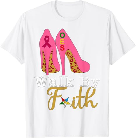 OES Leopard Pink Star Walk By Faith Breast Cancer Awareness T-Shirt - FUKAMASONIC