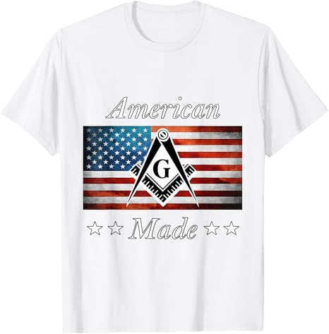American Made Masonic USA Flag Square Compass Freemason T-Shirt - FUKAMASONIC