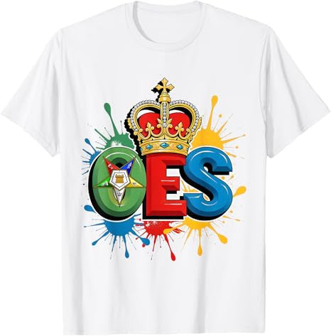 OES Queen Crown Diamond WaterColor Order of the Eastern Star T-Shirt - FUKAMASONIC