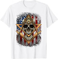 Masonic USA American Flag Skull Square & Compass Freemason T-Shirt - FUKAMASONIC