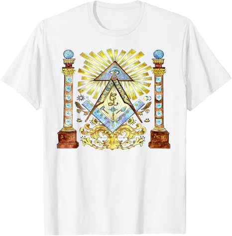 freemason Tee Watercolour illustration mysterious illuminati T-Shirt - FUKAMASONIC