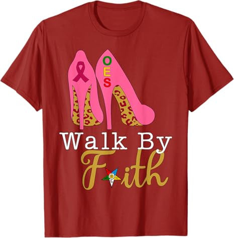OES Leopard Pink Star Walk By Faith Breast Cancer Awareness T-Shirt - FUKAMASONIC