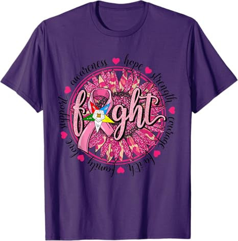 OES Fight Faith Hope Love Support Breast Cancer Awareness T-Shirt - FUKAMASONIC