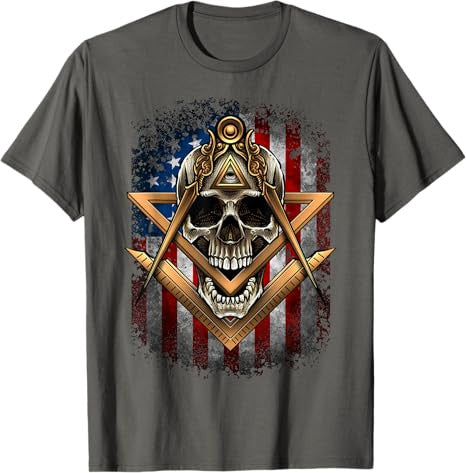Masonic USA American Flag Skull Square & Compass Freemason T-Shirt - FUKAMASONIC