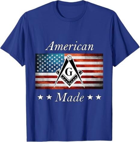 American Made Masonic USA Flag Square Compass Freemason T-Shirt - FUKAMASONIC