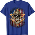 Masonic USA American Flag Skull Square & Compass Freemason T-Shirt - FUKAMASONIC