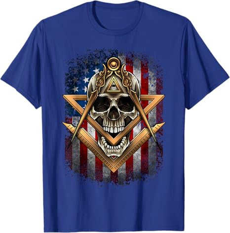 Masonic USA American Flag Skull Square & Compass Freemason T-Shirt - FUKAMASONIC