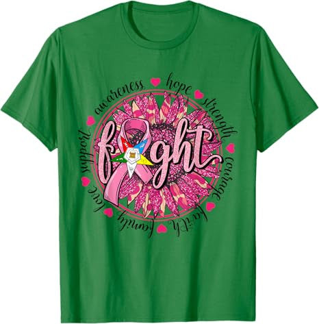 OES Fight Faith Hope Love Support Breast Cancer Awareness T-Shirt - FUKAMASONIC