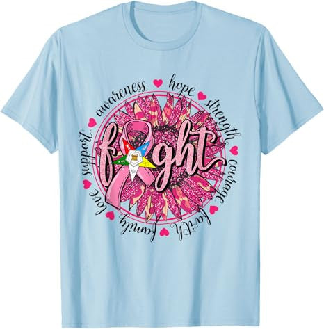 OES Fight Faith Hope Love Support Breast Cancer Awareness T-Shirt - FUKAMASONIC