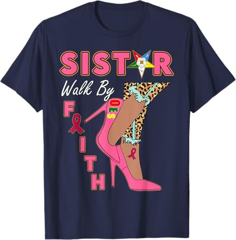 OES SiStar Leopard Walk By Faith Breast Cancer Awareness T-Shirt - FUKAMASONIC