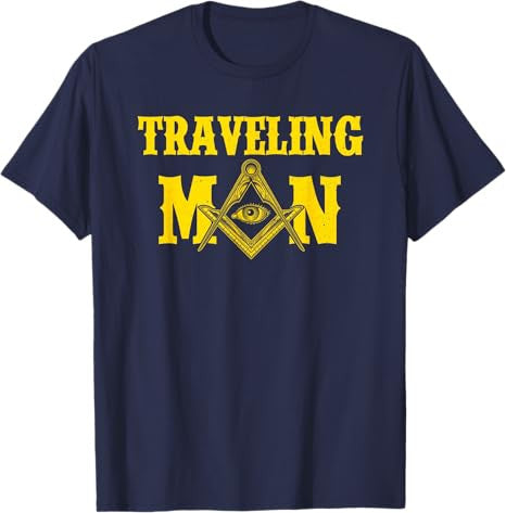 Masonic Freemasonry Fraternal Square Compass Traveling Man T-Shirt - FUKAMASONIC