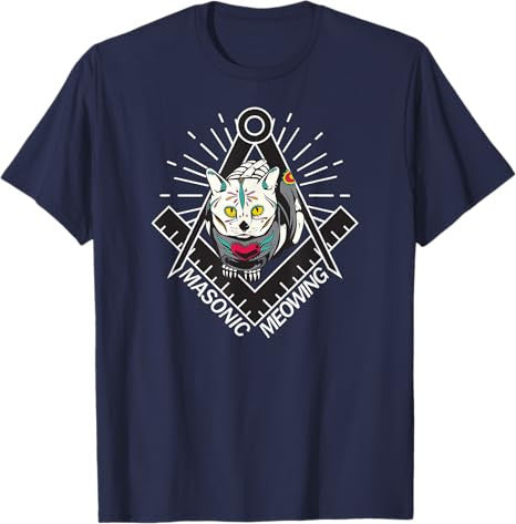 Cute Masonic Meowing Cat freemason mason esoteric spiritual T-Shirt - FUKAMASONIC