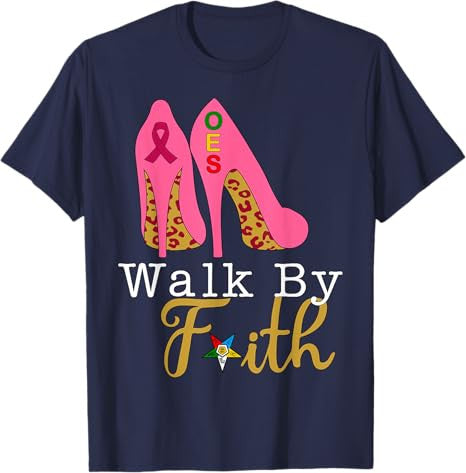 OES Leopard Pink Star Walk By Faith Breast Cancer Awareness T-Shirt - FUKAMASONIC