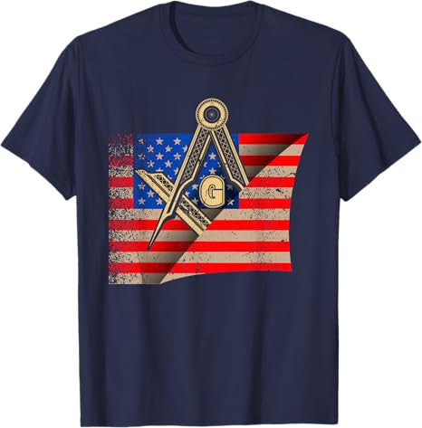 Vintage US Flag Real Mason Square & Compass Masonic T-Shirt - FUKAMASONIC