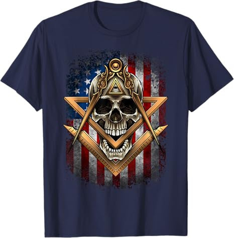 Masonic USA American Flag Skull Square & Compass Freemason T-Shirt - FUKAMASONIC
