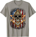 Masonic USA American Flag Skull Square & Compass Freemason T-Shirt - FUKAMASONIC