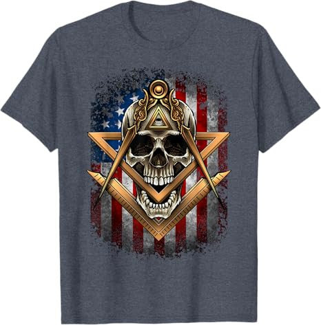 Masonic USA American Flag Skull Square & Compass Freemason T-Shirt - FUKAMASONIC