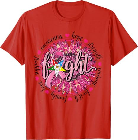 OES Fight Faith Hope Love Support Breast Cancer Awareness T-Shirt - FUKAMASONIC