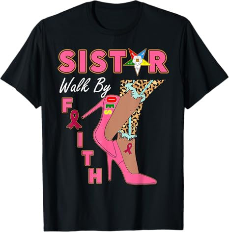 OES SiStar Leopard Walk By Faith Breast Cancer Awareness T-Shirt