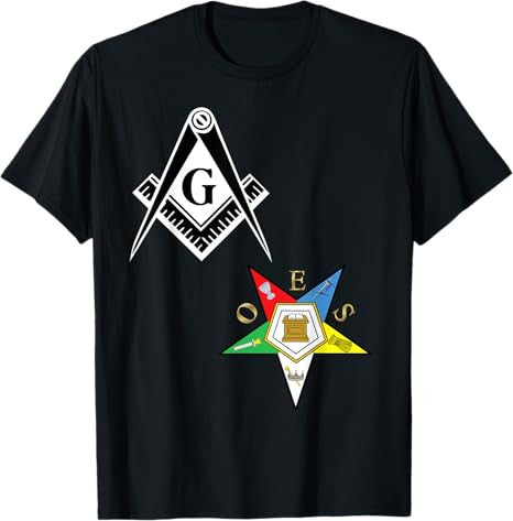 OES Mason Split Long T Shirt Masonic Eastern Star Tee Black T-Shirt