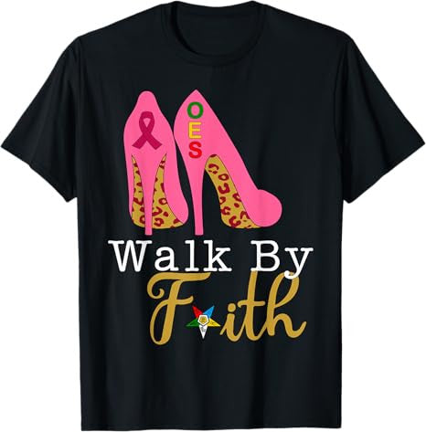 OES Leopard Pink Star Walk By Faith Breast Cancer Awareness T-Shirt