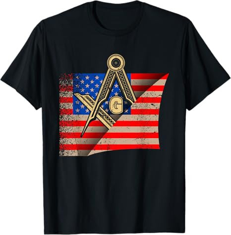 Vintage US Flag Real Mason Square & Compass Masonic T-Shirt